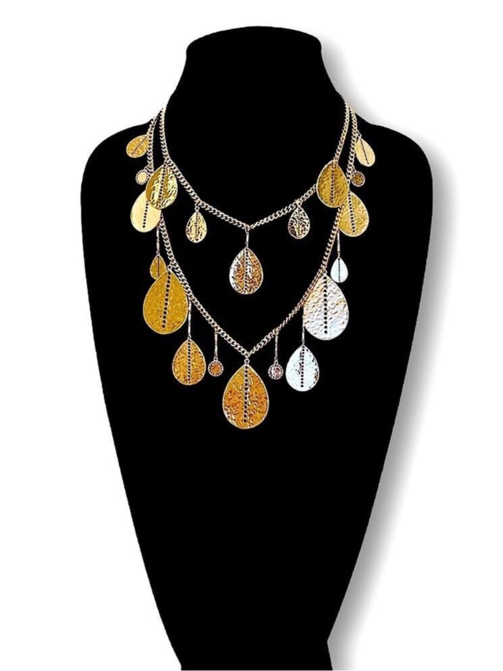 WHITE HOUSE BLACK MARKET Boho Layered Teardrop Golden Statement Necklace | NWT